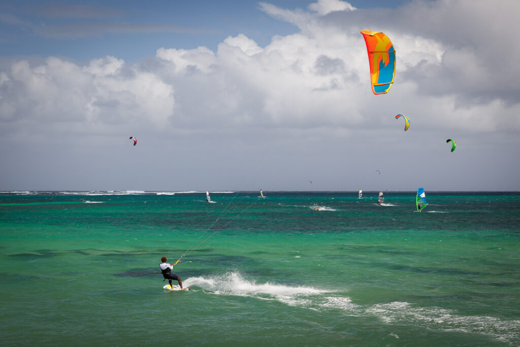 Kitesurfing at Le Morne, Mauritius